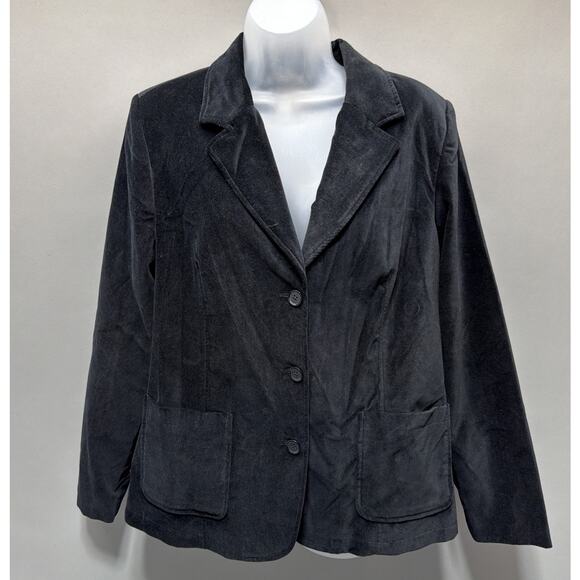 DENIM & CO WOMEN'S Medium Velveteen Blazer Jacket Black Career New - Picture 1 of 6